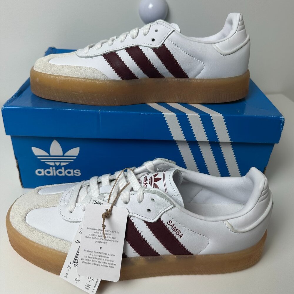 NEW Adidas Sambae Sneakers with Burgandy Stripe - Size 9